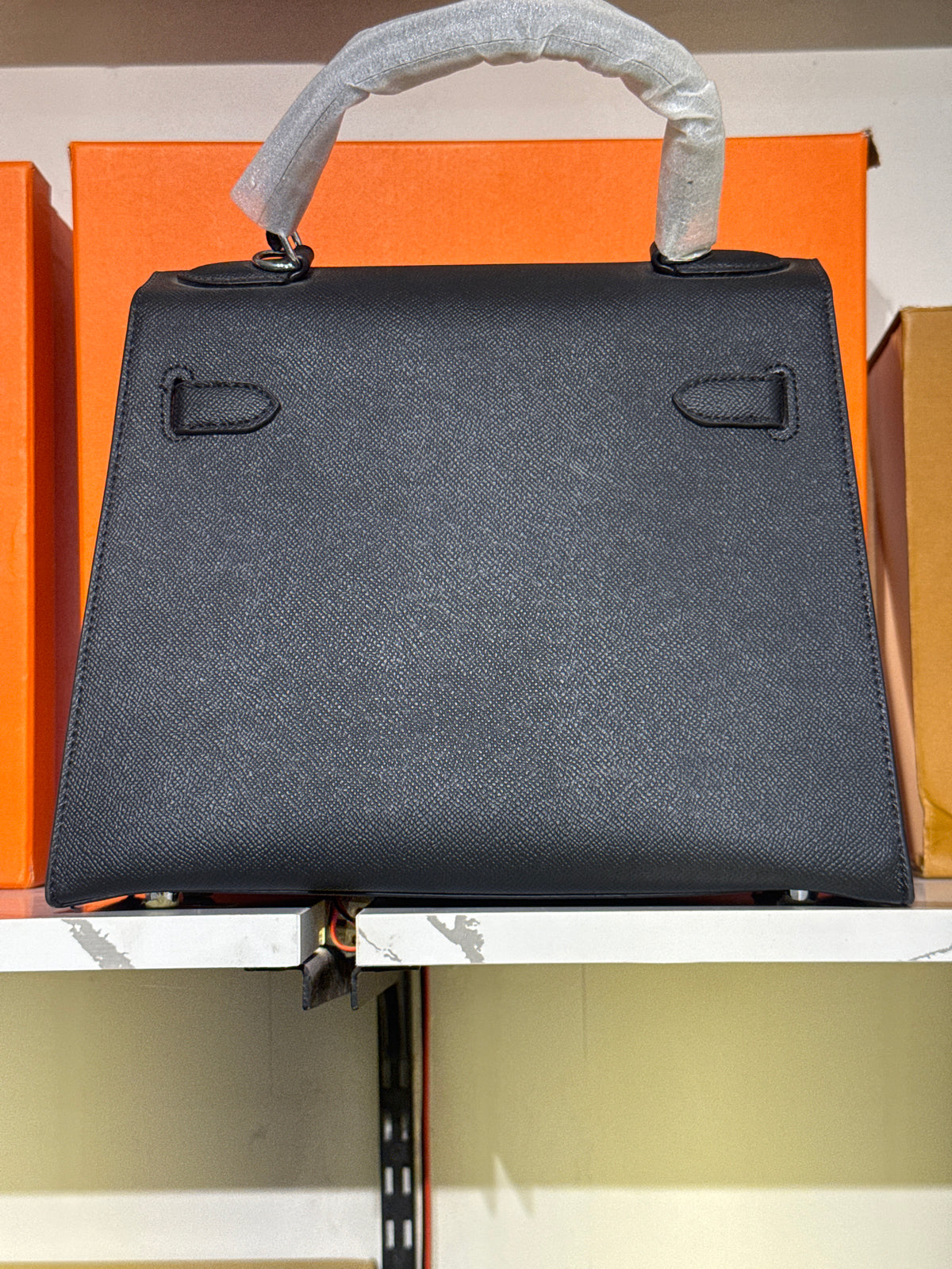 Classic Black Leather Top-Handle Structured Handbag with Silver-Tone Hardware