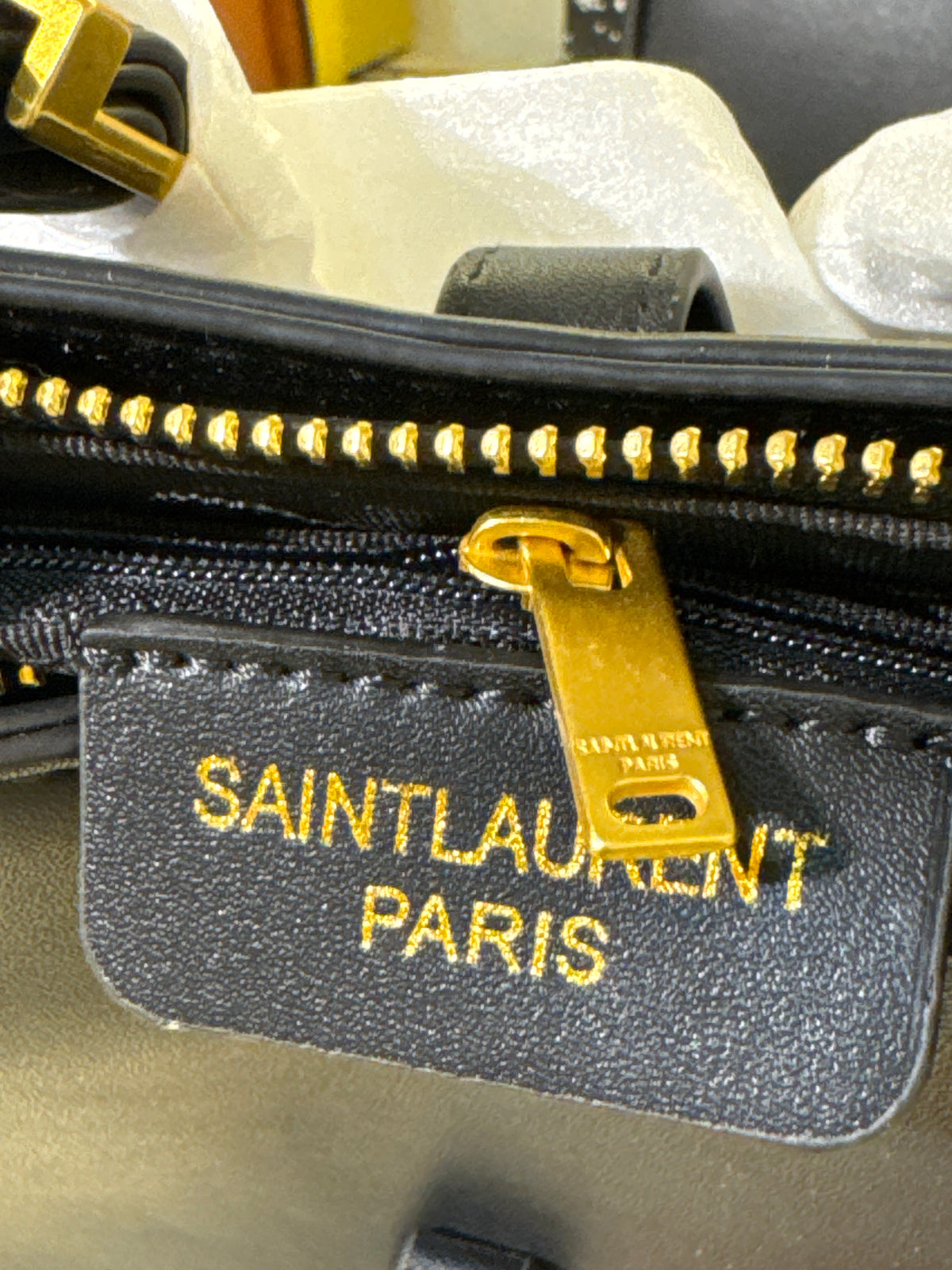 Black Leather Hobo Shoulder Bag with Gold Monogram Hardware