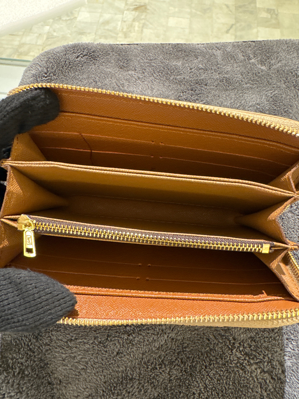 Luxury Beige Chevron Quilted Grain Leather Zip-Around Long Wallet with Gold Hardware