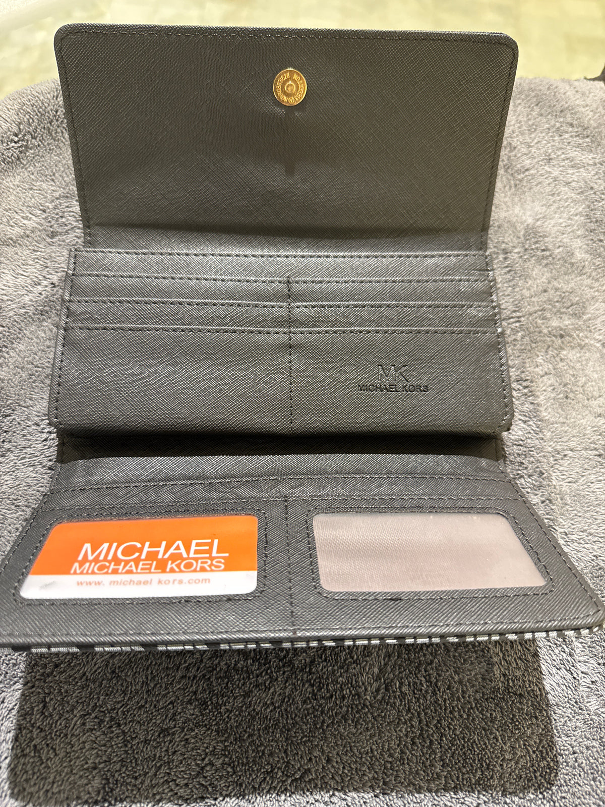 Luxury Black MK Monogram Canvas Long Envelope Wallet with Gold Hardware