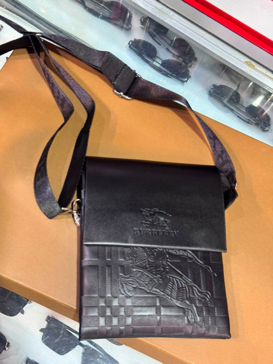 Burberry Embossed Leather Crossbody Messenger Bag – Black