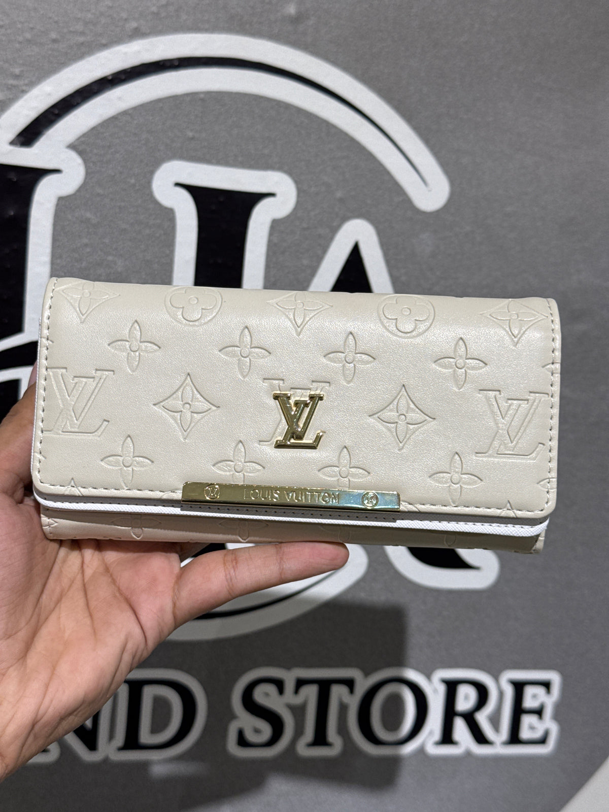 Luxury White Monogram Embossed Leather Long Envelope Wallet for Women