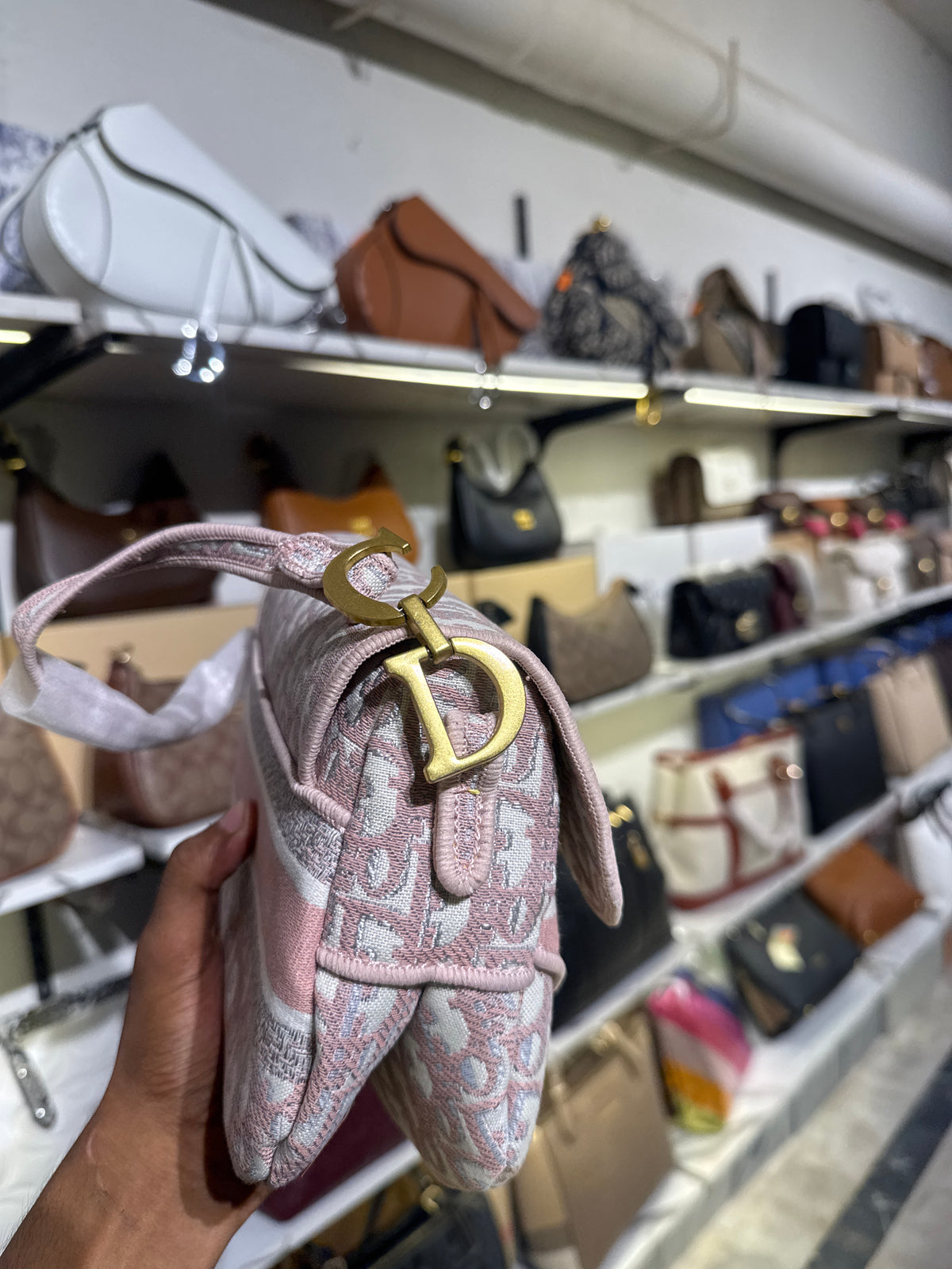 Premiuim Oblique Monogram Canvas Saddle Bag with Gold-Tone Hardware pink