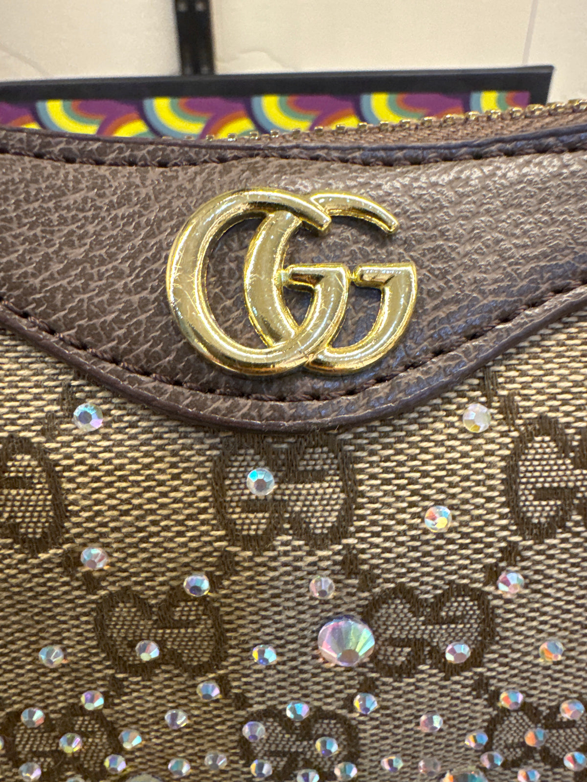 Gucci Ophidia Crystal Small Shoulder Bag in GG Supreme Canvas – Beige / Brown