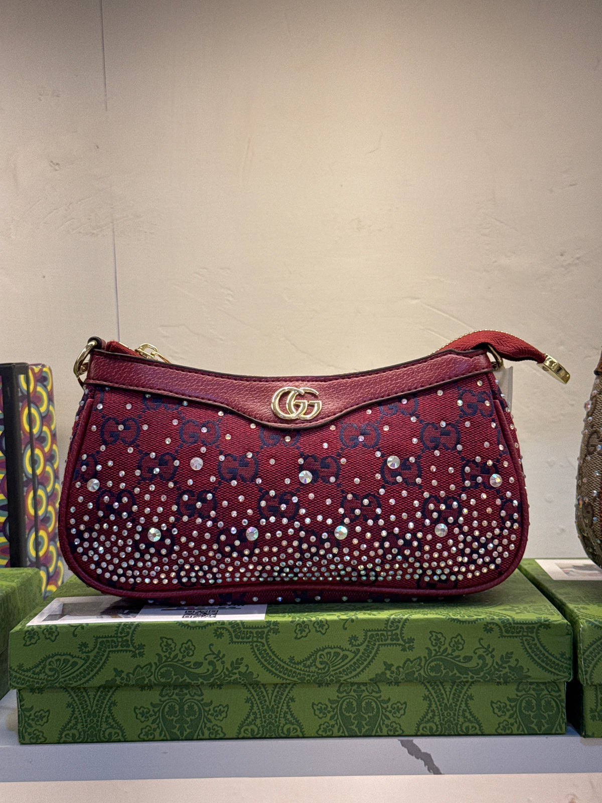 Gucci Ophidia Crystal Small Shoulder Bag in GG Canvas – Red / Blue