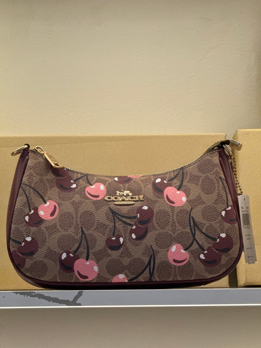Coach Teri Shoulder Bag in Signature Canvas with Cherry Print – Brown / Pink