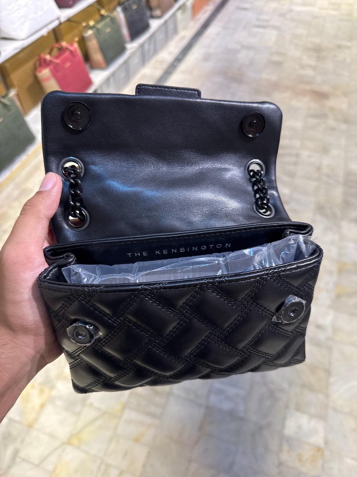 Authentic Kurt Geiger London Mini Kensington Drench Quilted Leather Bag – All Black