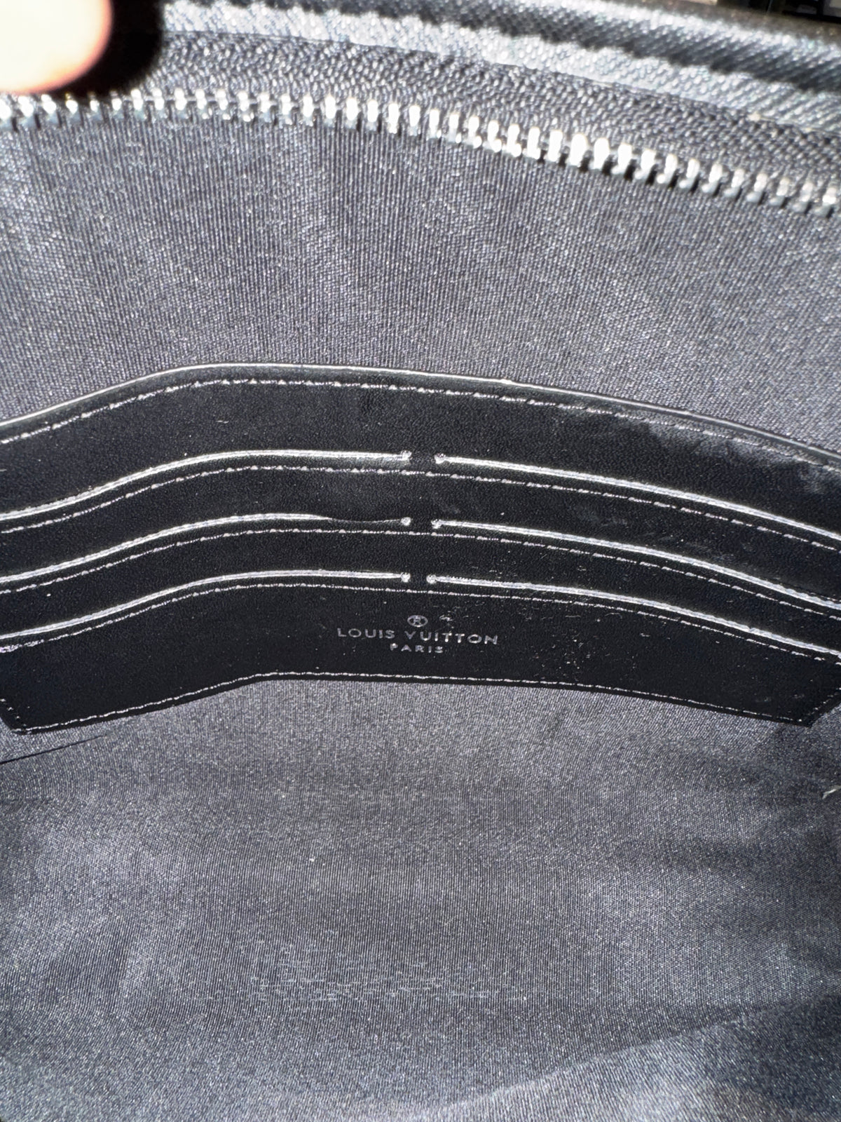 Matte Black Leather Portfolio Clutch with Debossed Logo