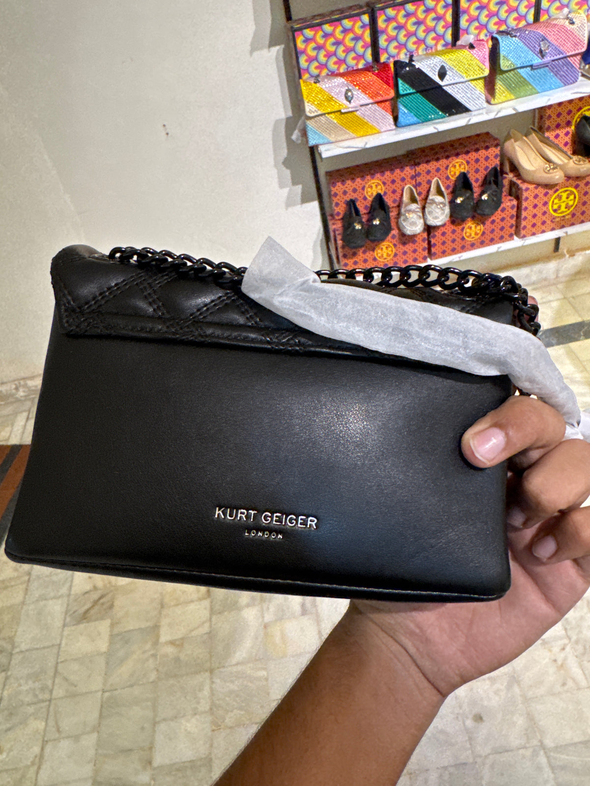 Authentic Kurt Geiger London Mini Kensington Drench Quilted Leather Bag – All Black