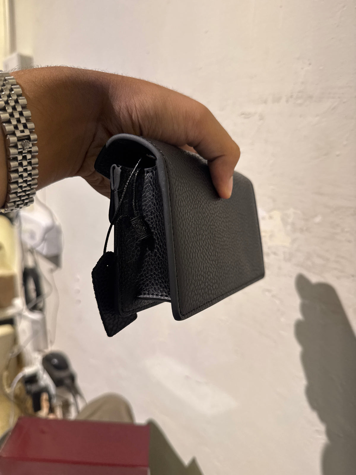 Textured Black Leather Mini Crossbody Bag with Antique Horseshoe Buckle