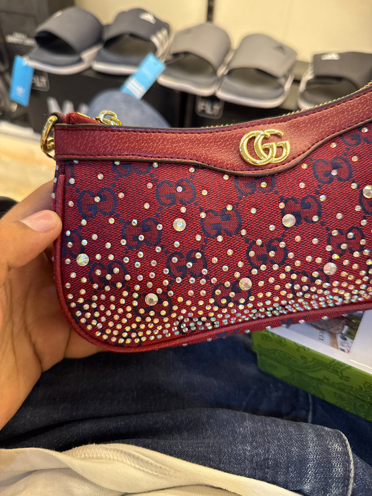 Gucci Ophidia Crystal Small Shoulder Bag in GG Canvas – Red / Blue