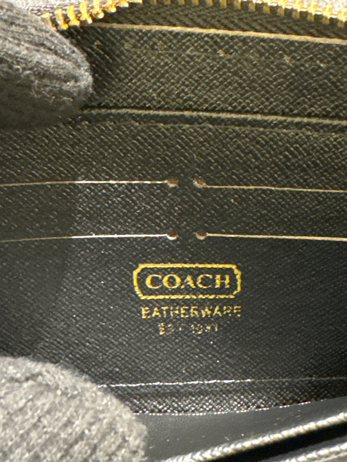 Luxury Black Coach Signature Canvas Zip-Around Long Wallet with Gold Hardware
