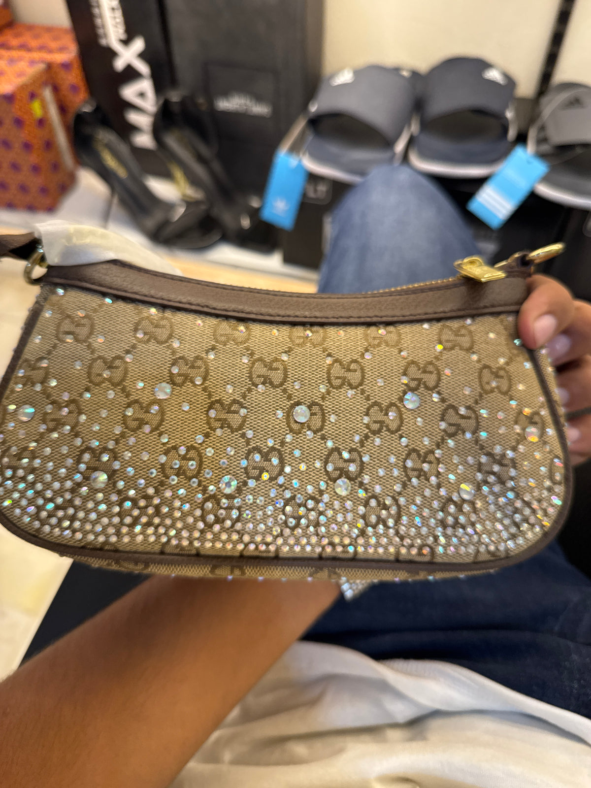 Gucci Ophidia Crystal Small Shoulder Bag in GG Supreme Canvas – Beige / Brown