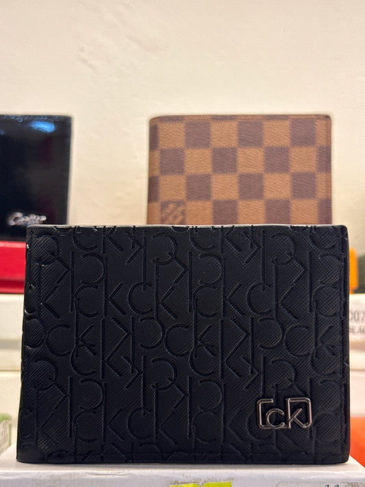 Black Embossed Monogram Leather Bifold Wallet with Gunmetal Plaque