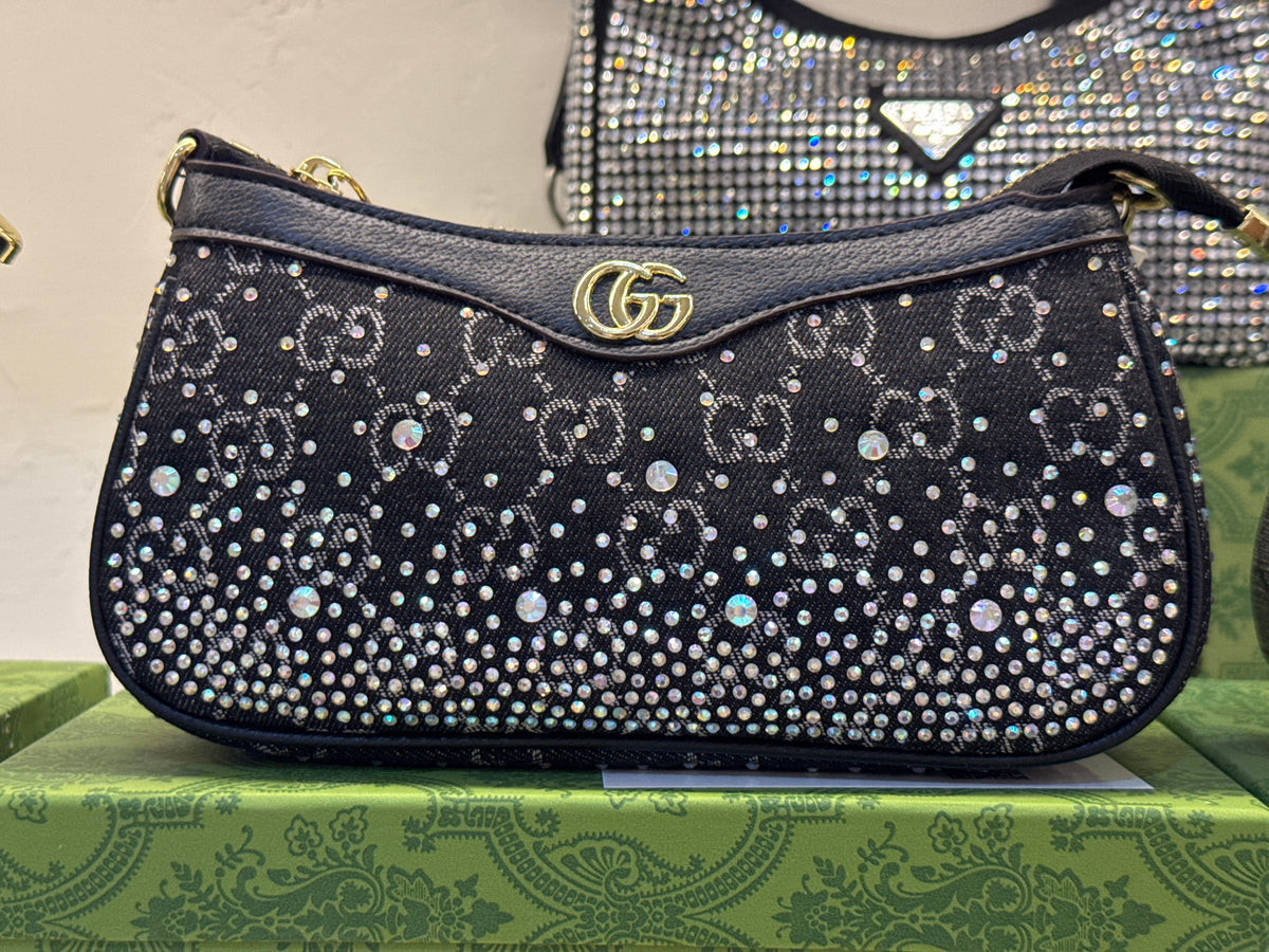 Gucci Ophidia Crystal Small Shoulder Bag in GG Canvas – Black