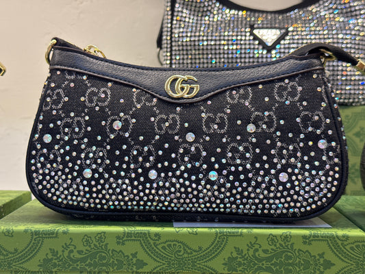 Gucci Ophidia Crystal Small Shoulder Bag in GG Canvas – Black