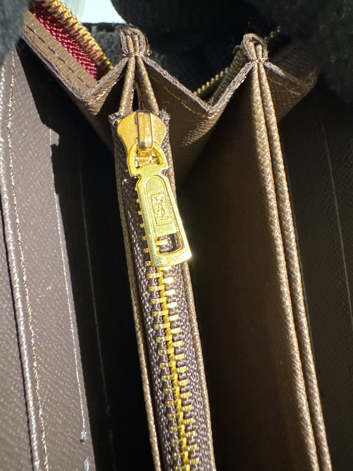 Luxury Red Chevron Quilted Grain Leather Zip-Around Long Wallet with Gold Hardware
