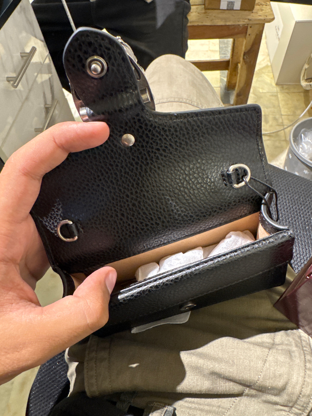 Textured Black Leather Mini Crossbody Bag with Antique Horseshoe Buckle