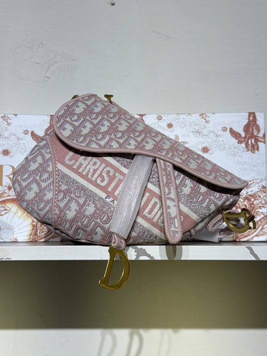 Premiuim Oblique Monogram Canvas Saddle Bag with Gold-Tone Hardware pink
