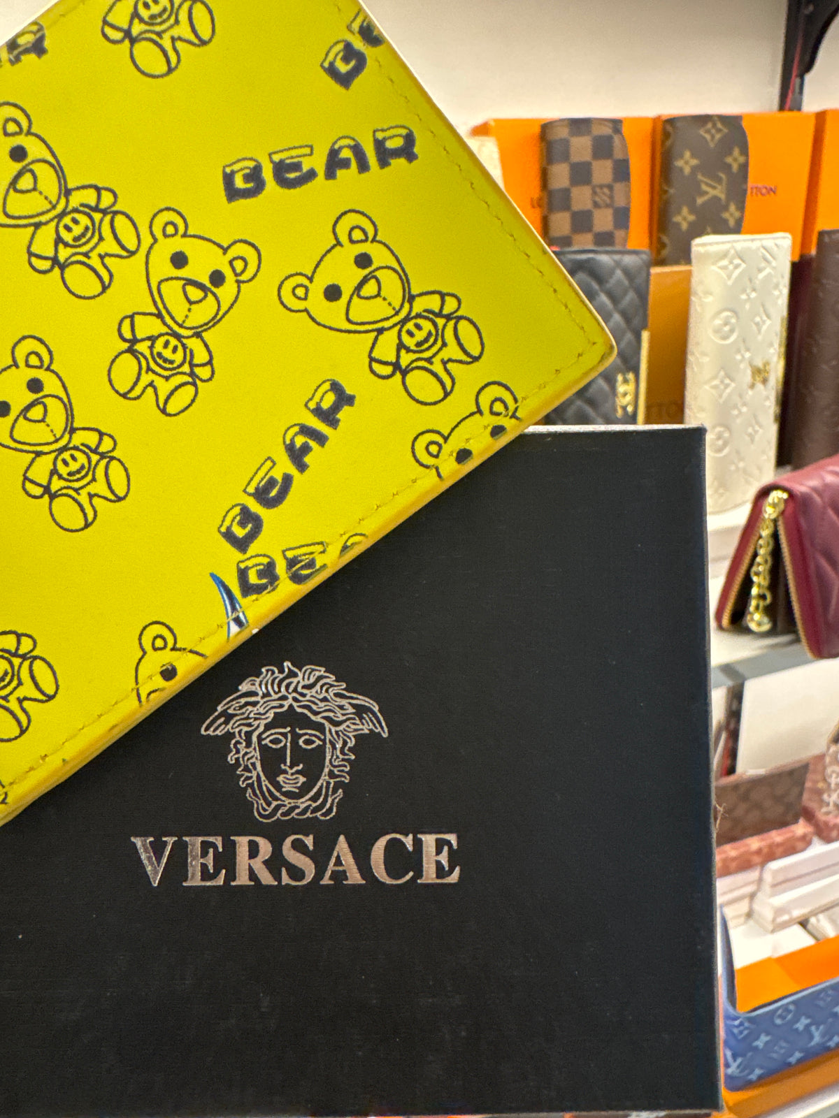 Bright Yellow Teddy Bear & Graphic Print Bifold Wallet