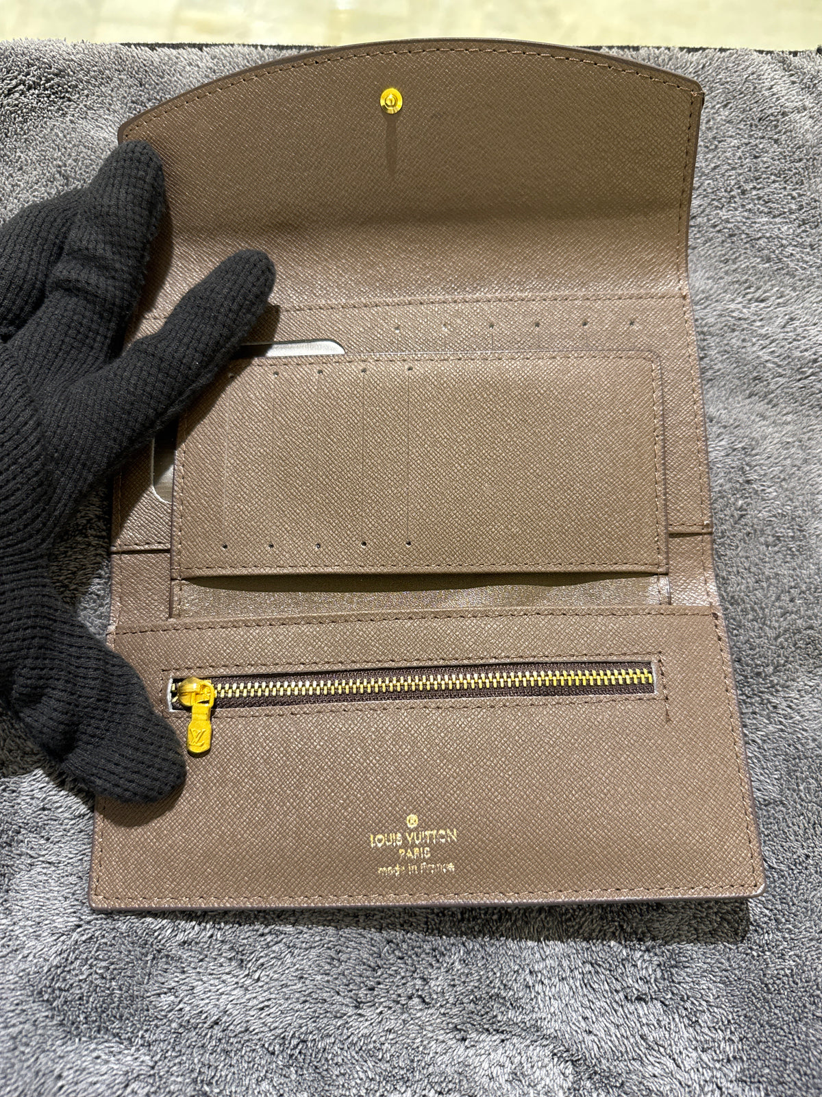 Luxury Brown Damier Ebene Checkered Canvas Long Envelope Wallet with Gold Hardware