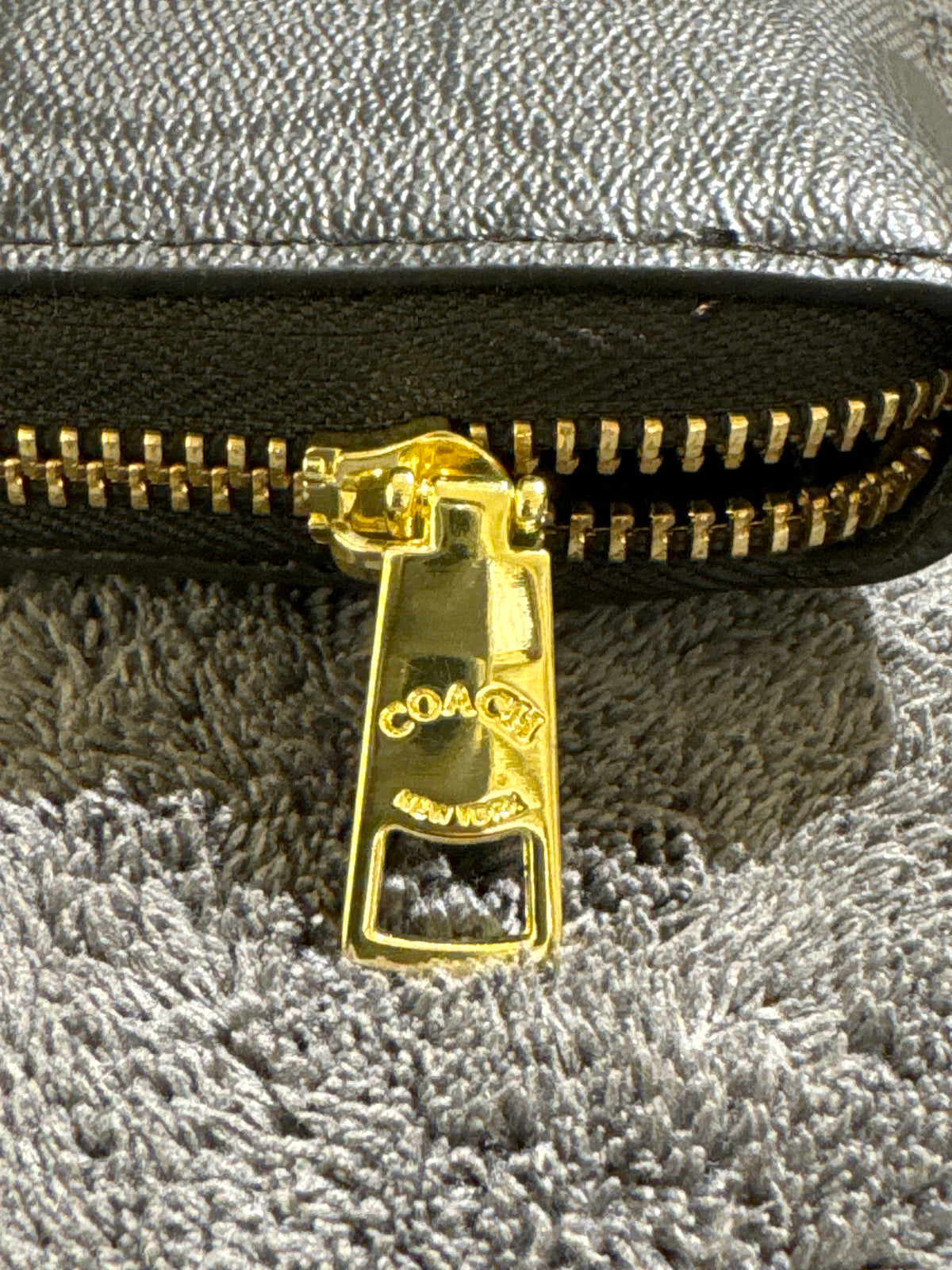 Luxury Black Coach Signature Canvas Zip-Around Long Wallet with Gold Hardware