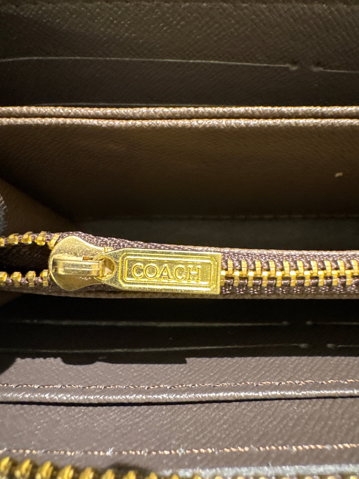 Luxury Brown Coach Signature Canvas Zip-Around Long Wallet with Gold Hardware