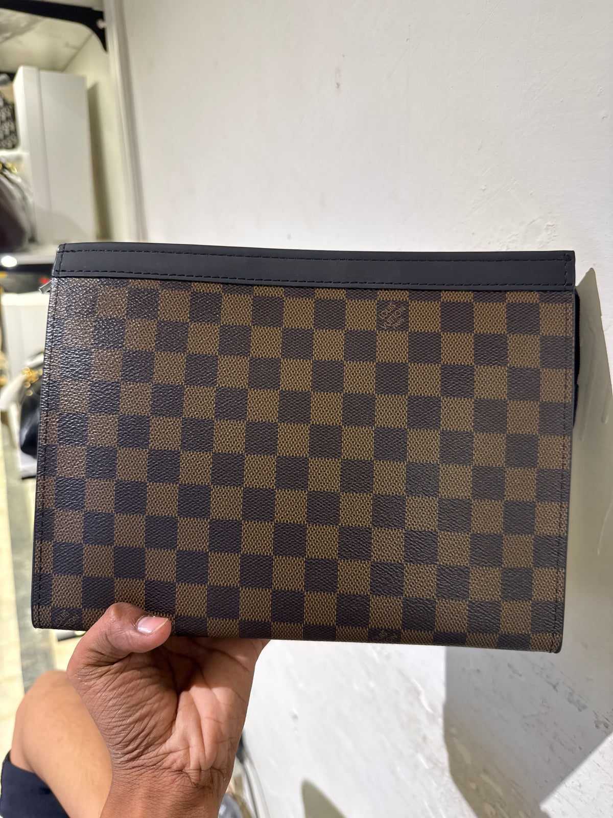 Brown Checkered Damier Portfolio Clutch