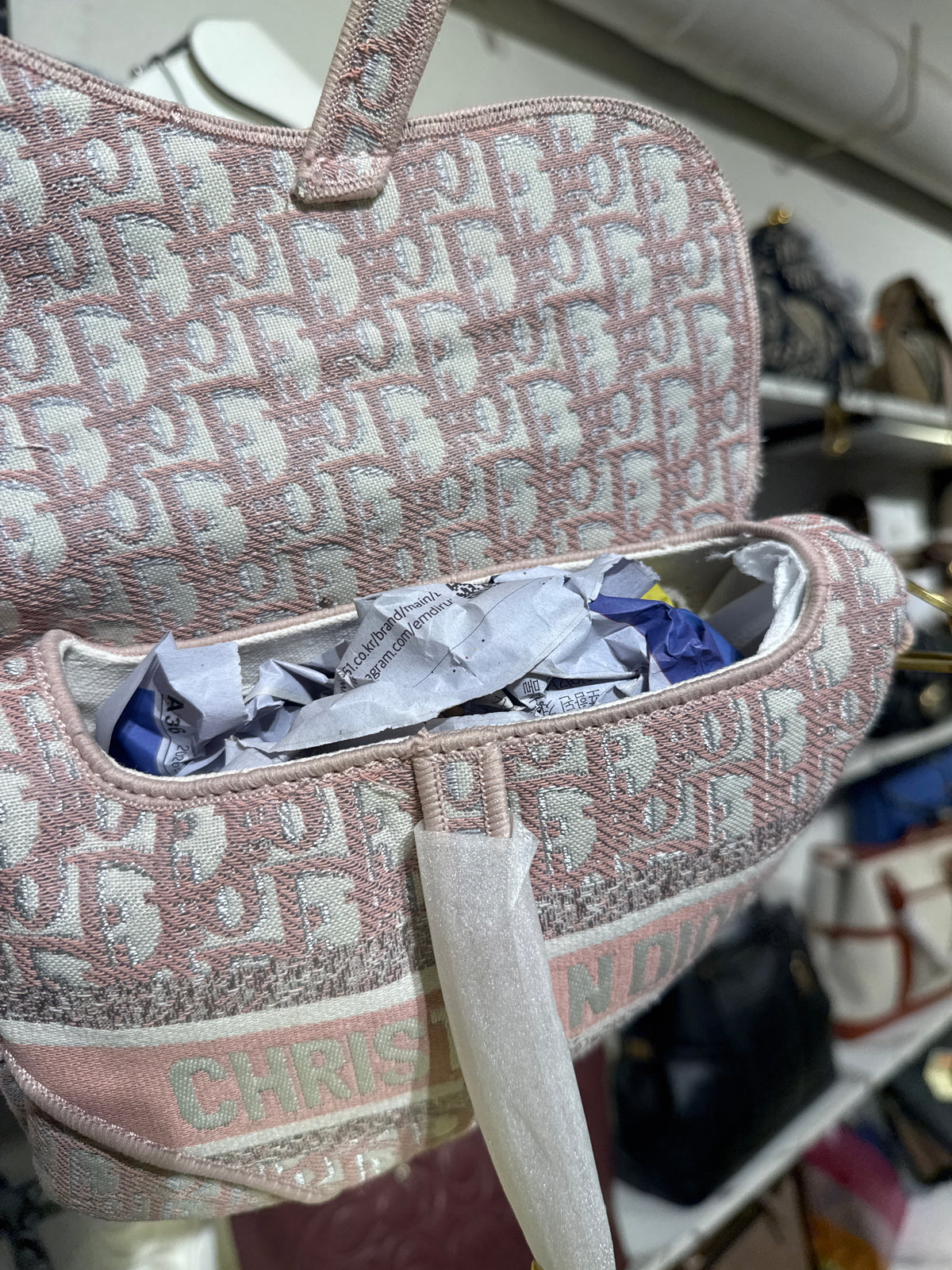 Premiuim Oblique Monogram Canvas Saddle Bag with Gold-Tone Hardware pink