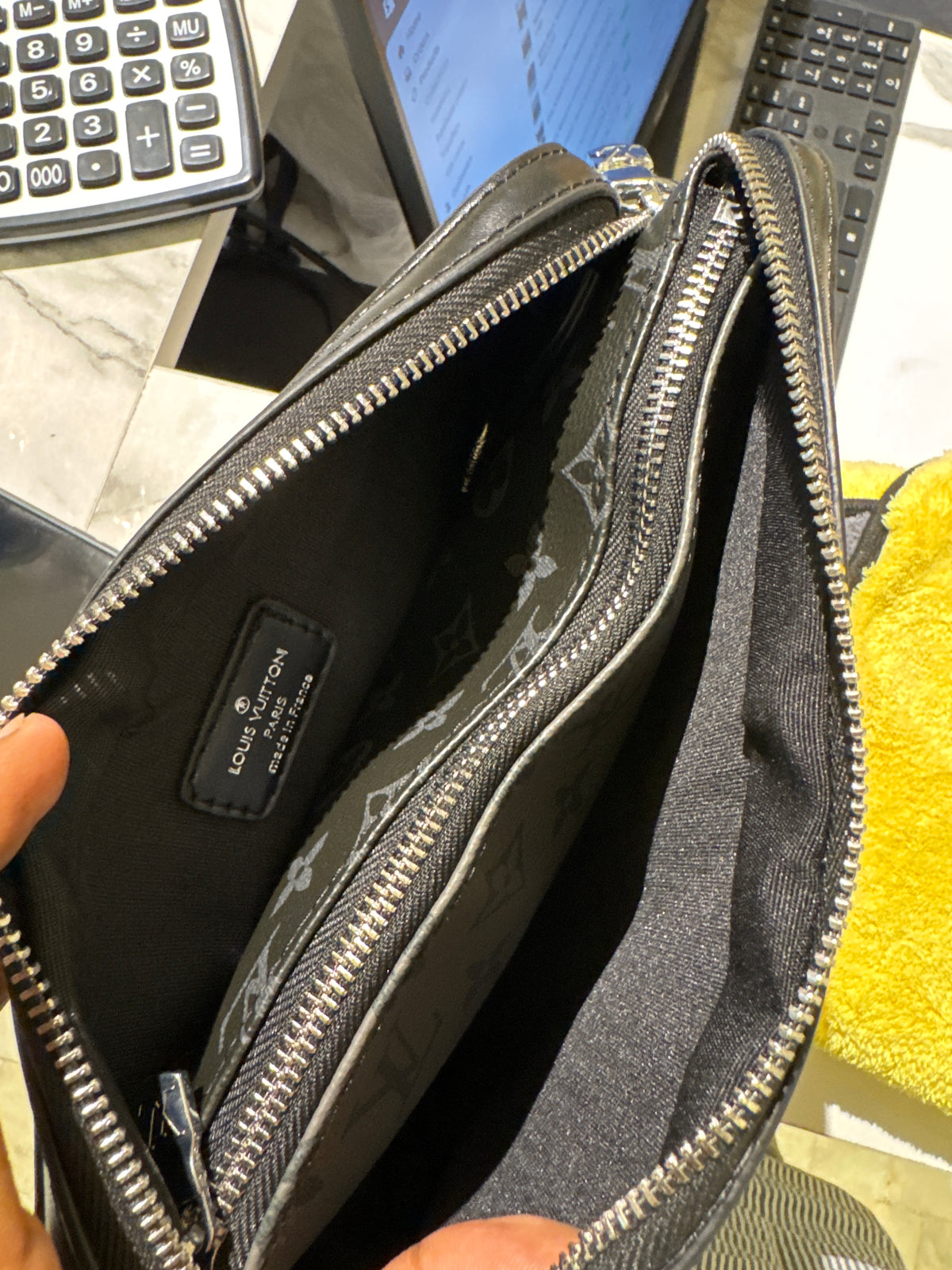 Premium Black Monogram 3-in-1 Messenger Crossbody Bag with Coin Pouch