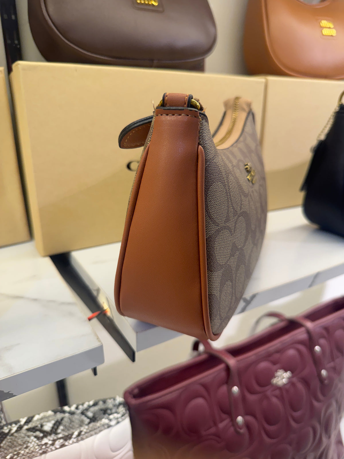 Coach Teri Shoulder Bag in Signature Canvas – Light Khaki / Beechwood Tan