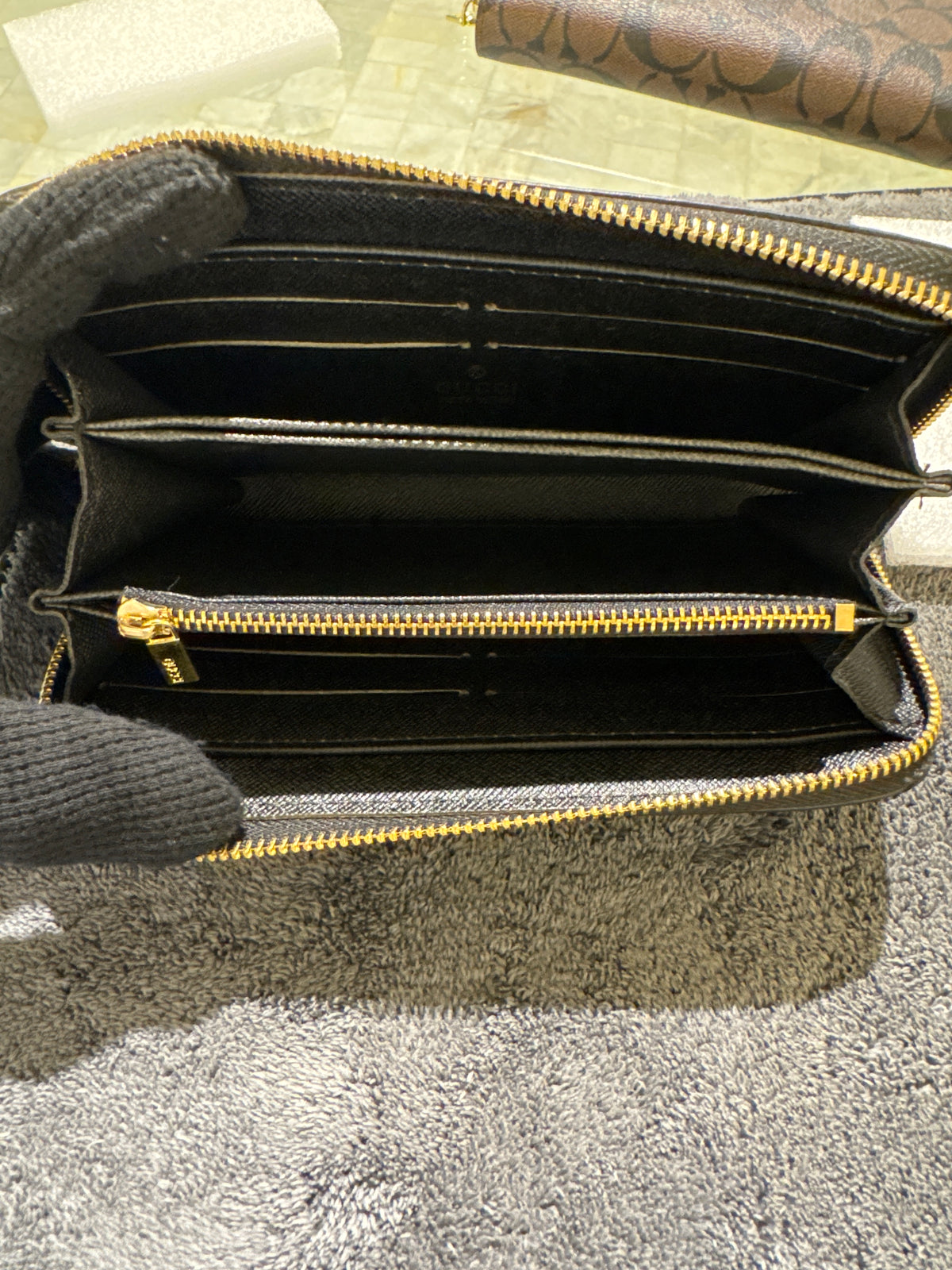 Luxury Black GG Matelassé Quilted Leather Zip-Around Long Wallet with Gold Hardware