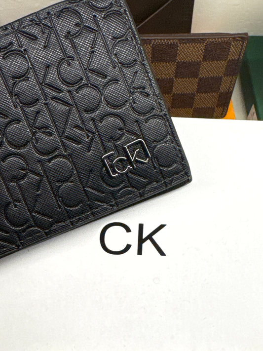 Black Embossed Monogram Leather Bifold Wallet with Gunmetal Plaque