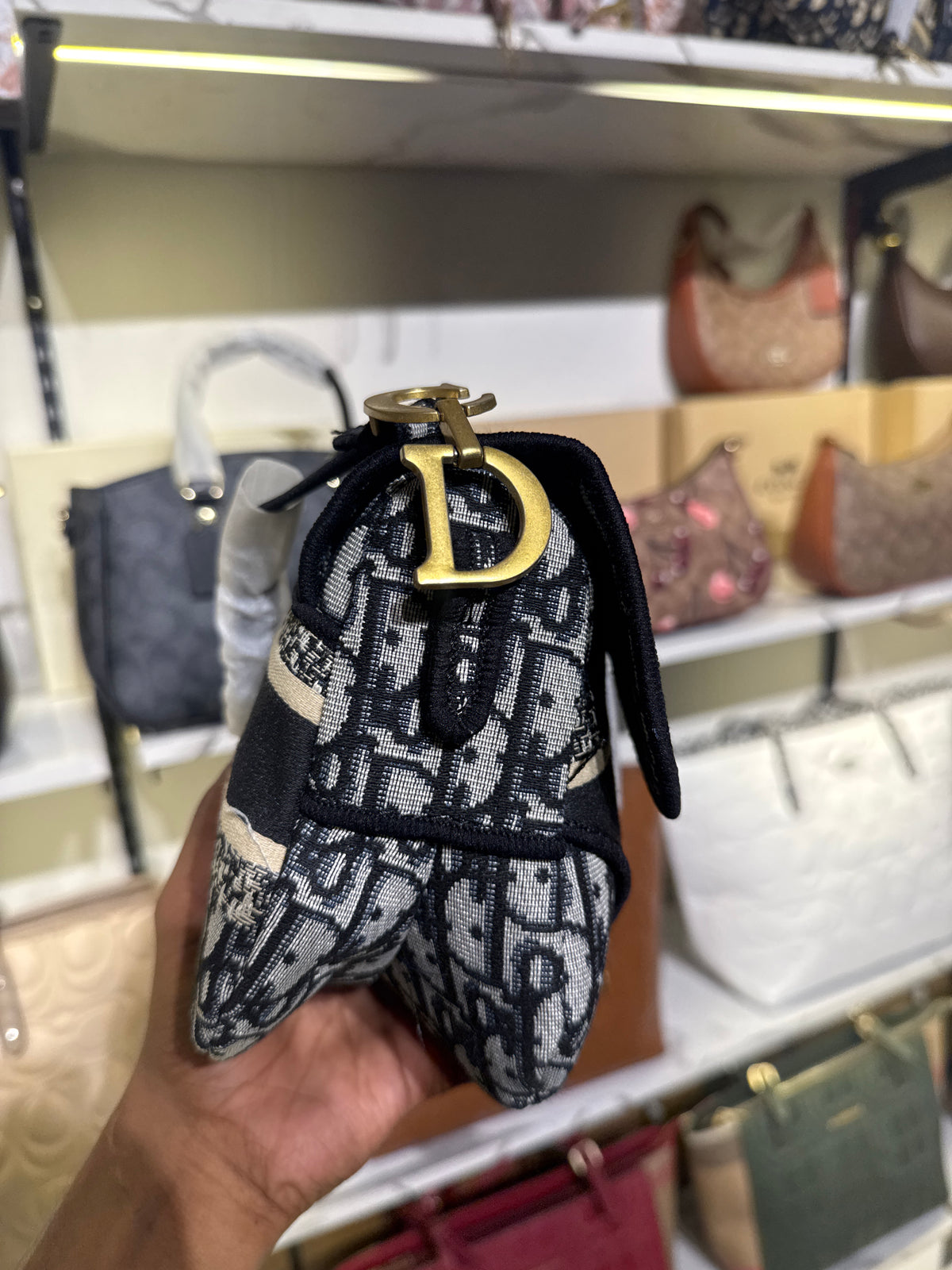 Premiuim Oblique Monogram Canvas Saddle Bag with Gold-Tone Hardware
