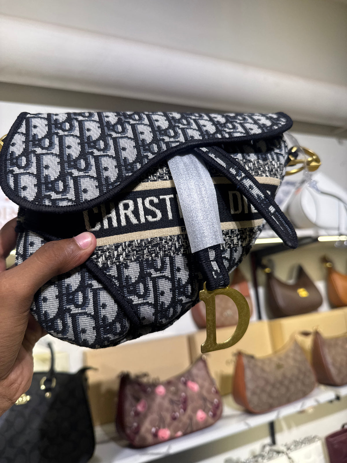 Premiuim Oblique Monogram Canvas Saddle Bag with Gold-Tone Hardware