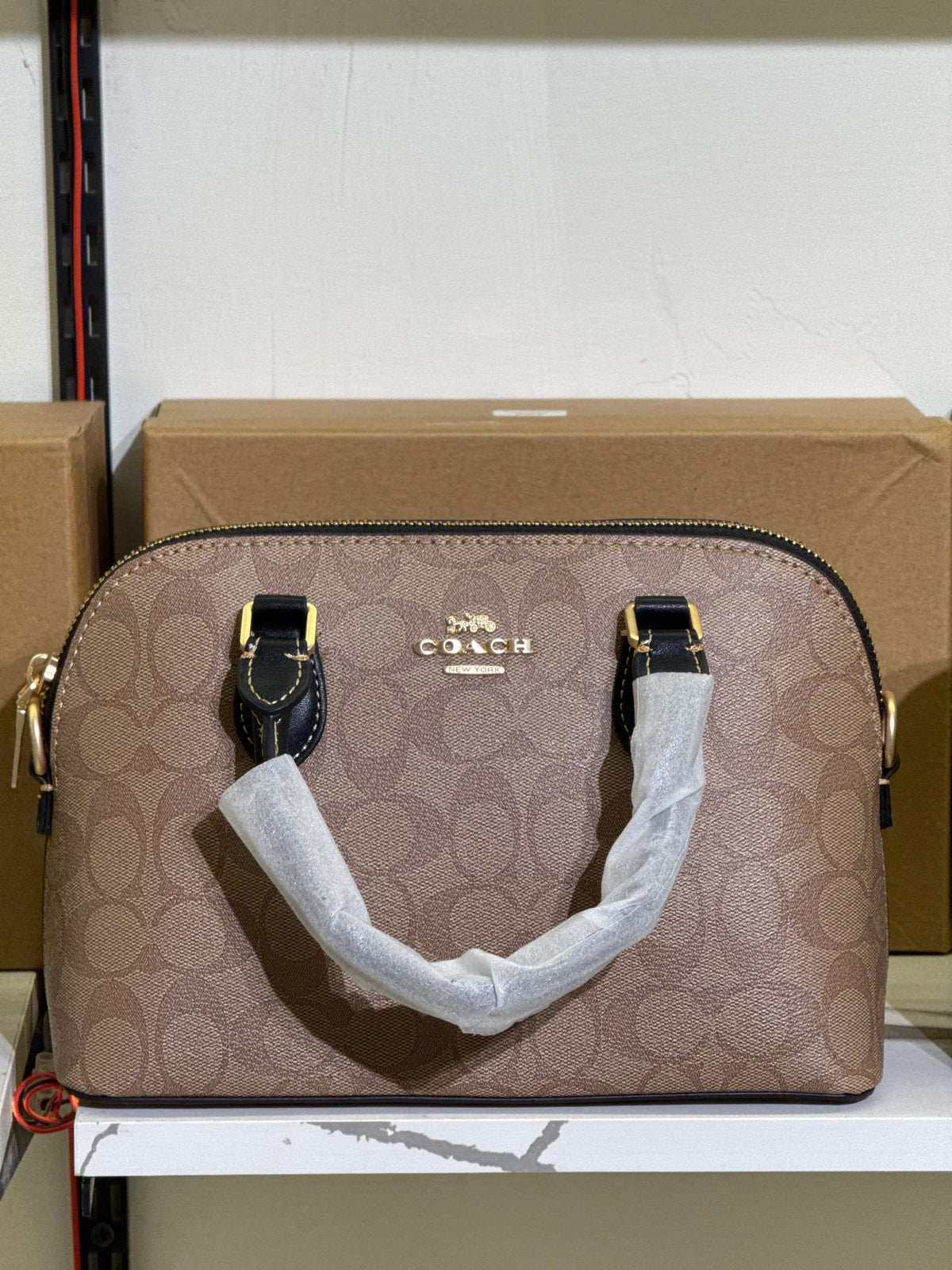 Coach Mini Sierra Satchel in Signature Canvas – Taupe / Black