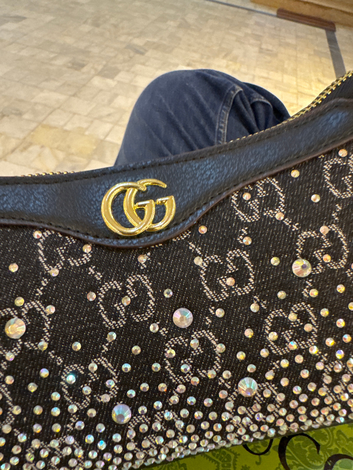 Gucci Ophidia Crystal Small Shoulder Bag in GG Canvas – Black