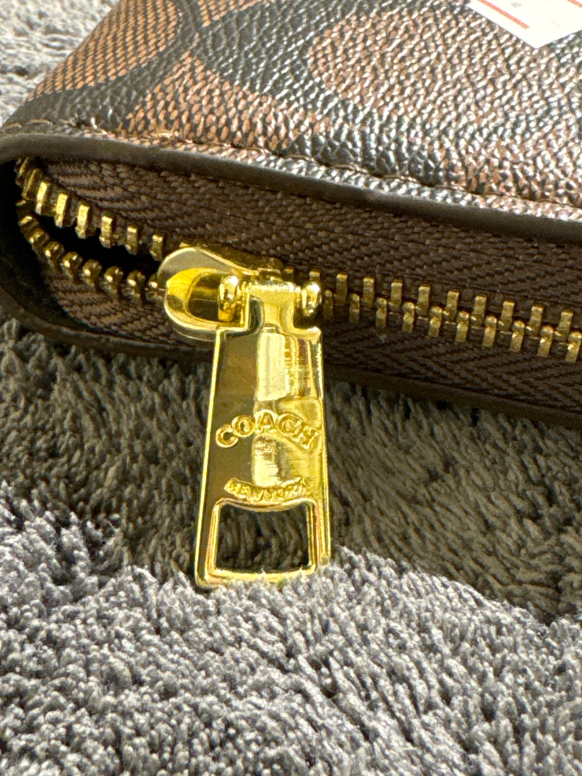Luxury Brown Coach Signature Canvas Zip-Around Long Wallet with Gold Hardware