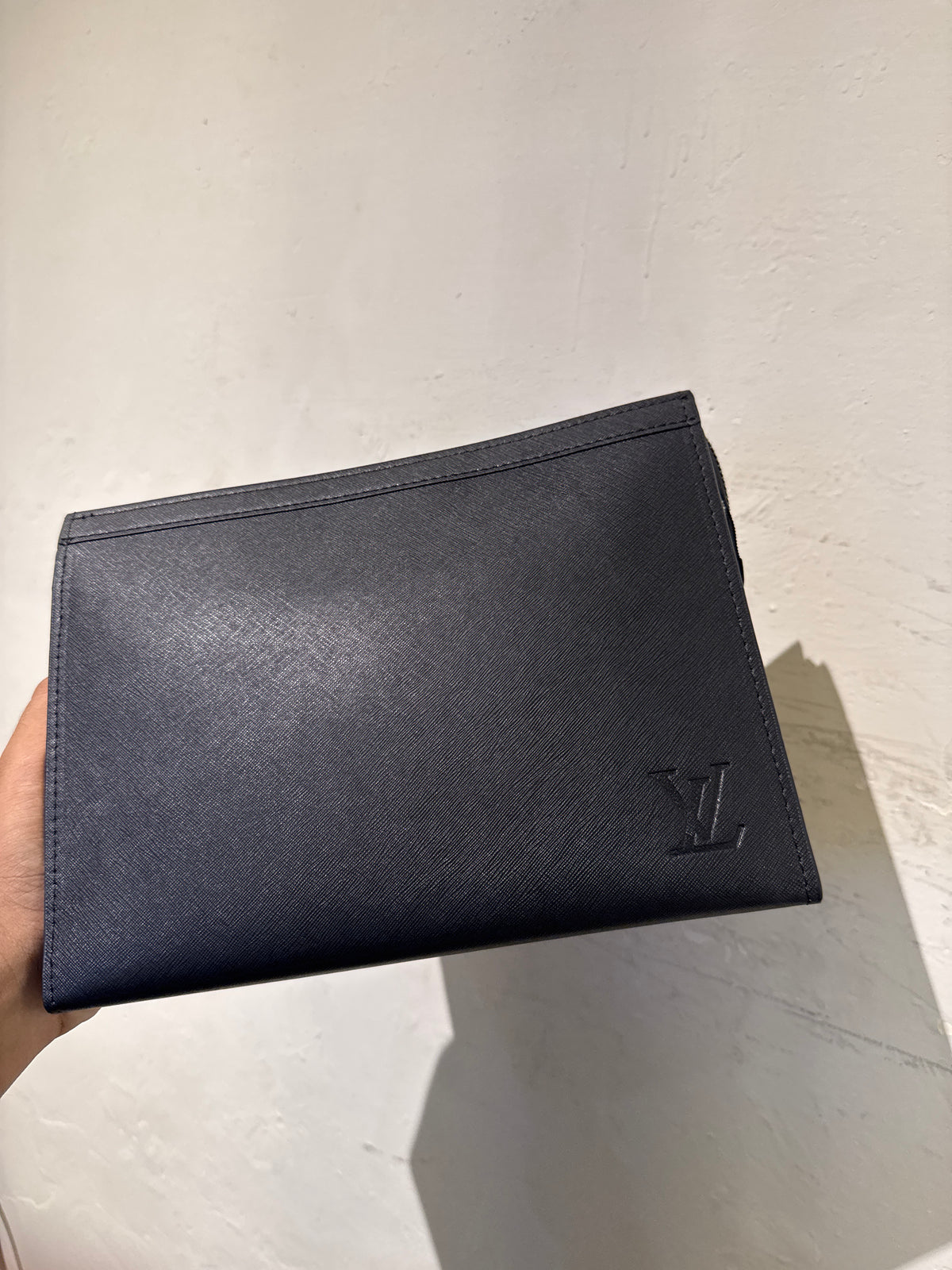 Matte Black Leather Portfolio Clutch with Debossed Logo