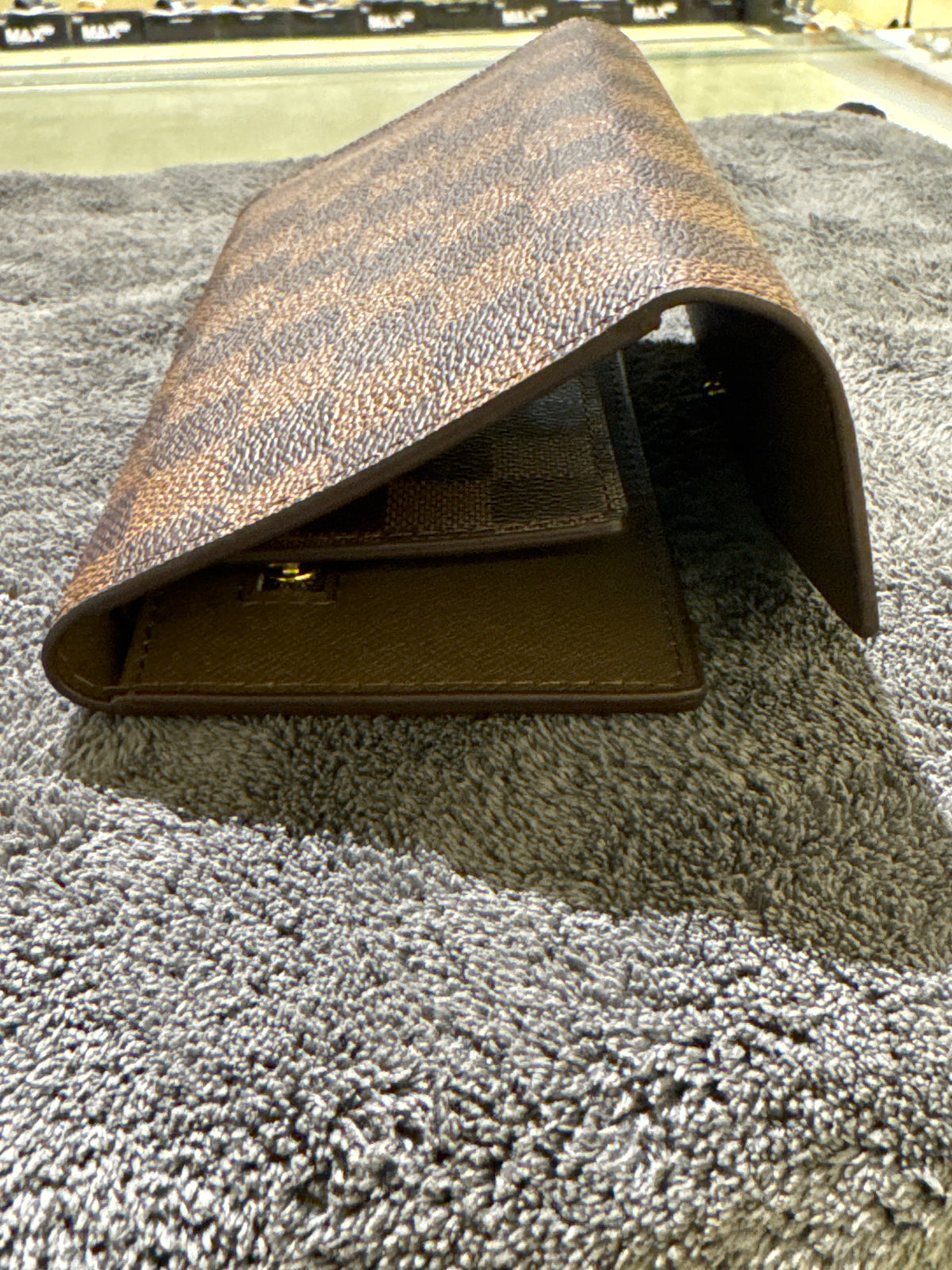 Luxury Brown Damier Ebene Checkered Canvas Long Envelope Wallet with Gold Hardware
