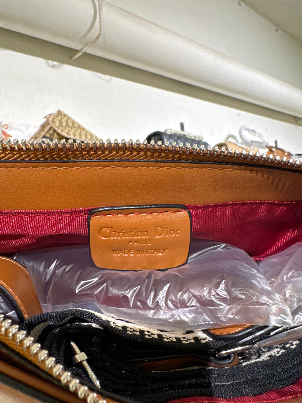 Tan Brown Leather Saddle Shoulder Bag with Silver-Tone D Charm Accent