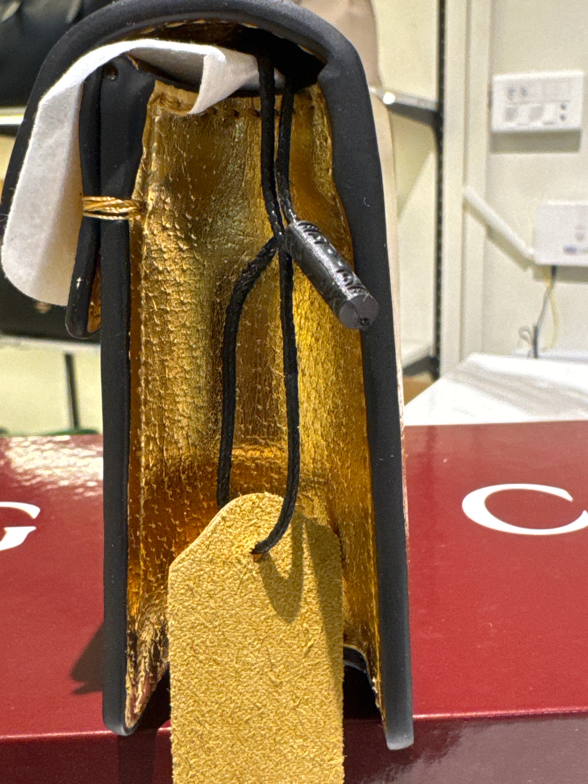 Metallic Gold Leather Mini Crossbody Bag with Antique Horseshoe Buckle