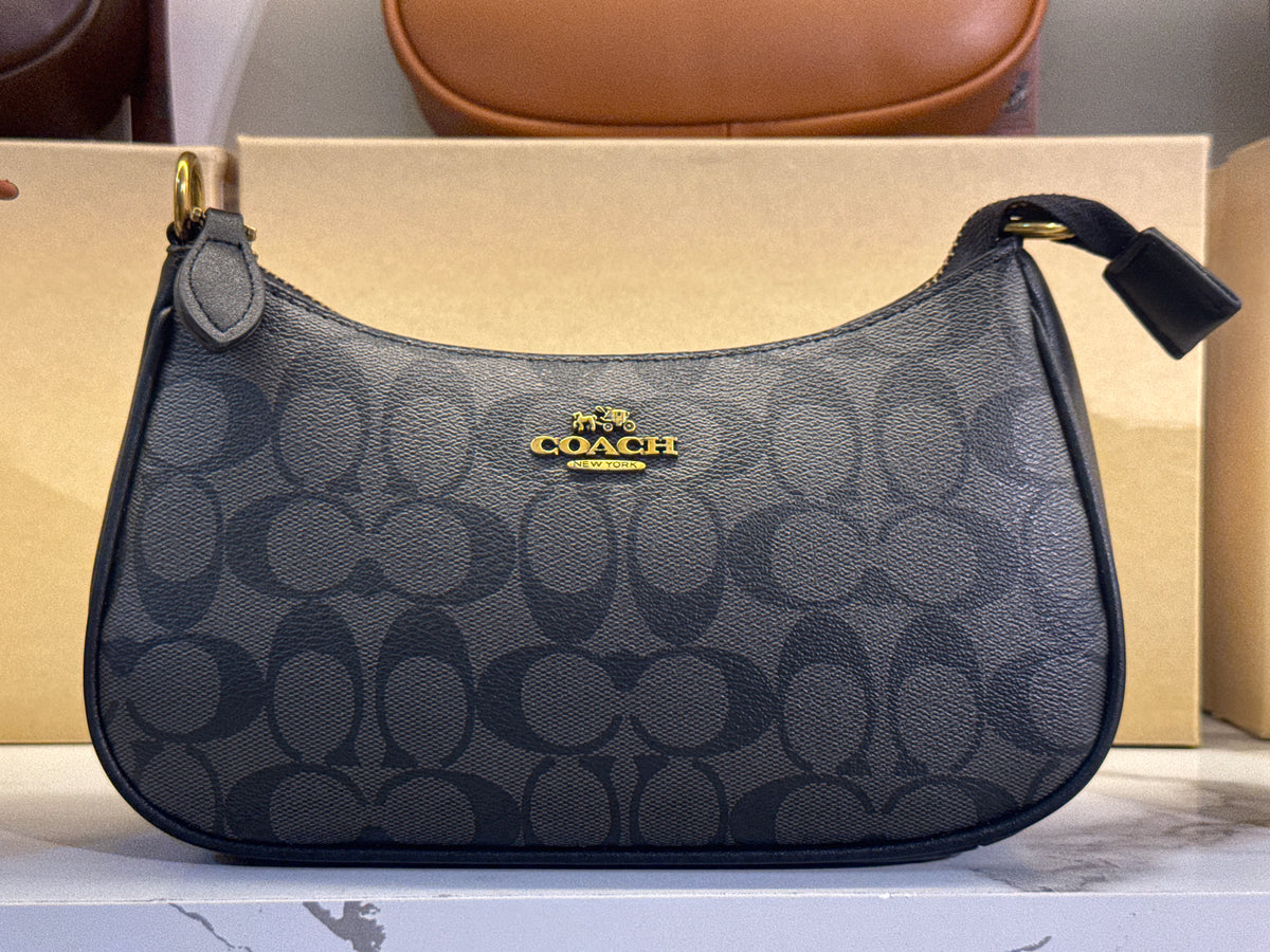 Coach Teri Shoulder Bag in Signature Canvas – Charcoal / Black