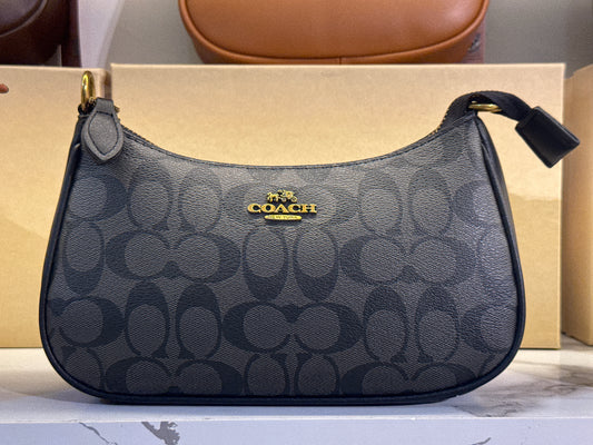 Coach Teri Shoulder Bag in Signature Canvas – Charcoal / Black