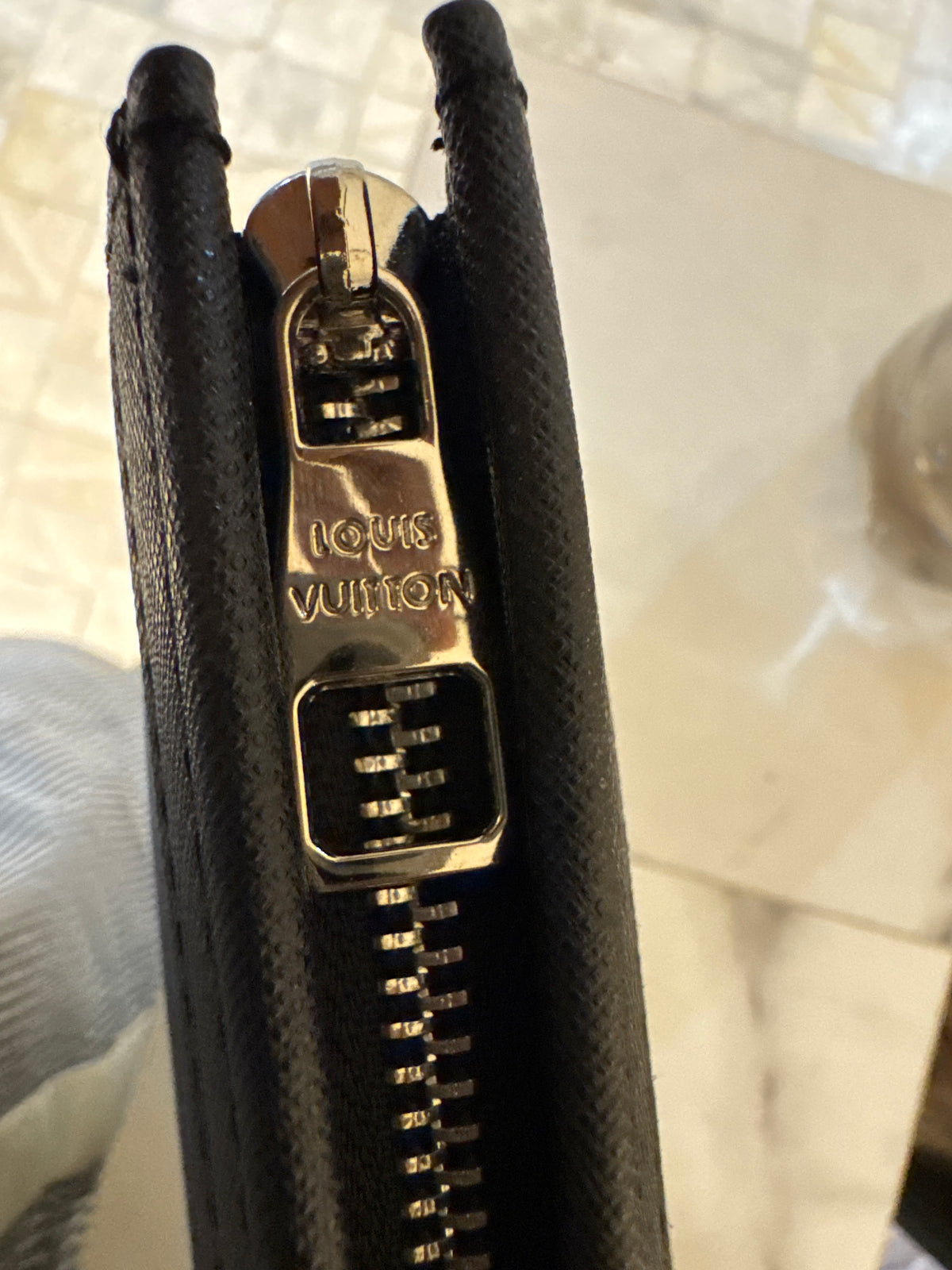 Sleek Black Textured Leather Portfolio Clutch with Silver Logo