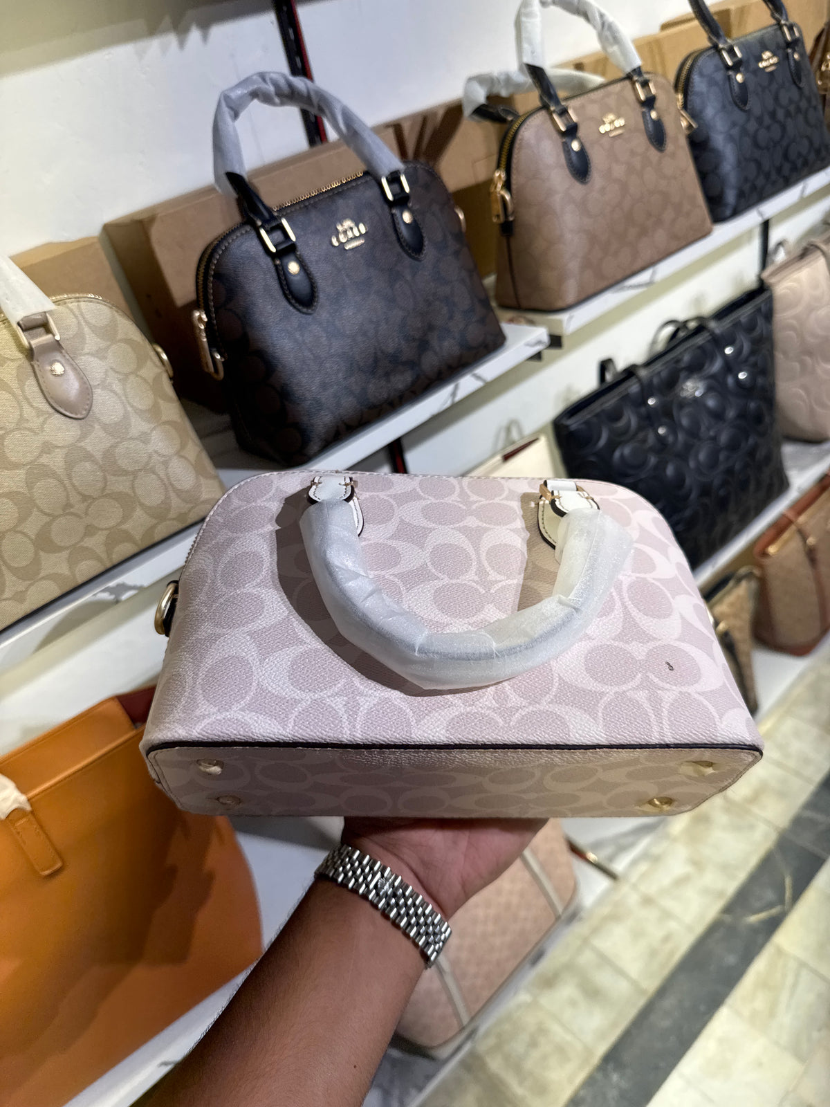 Coach Mini Sierra Satchel in Signature Canvas – Light Pink / White