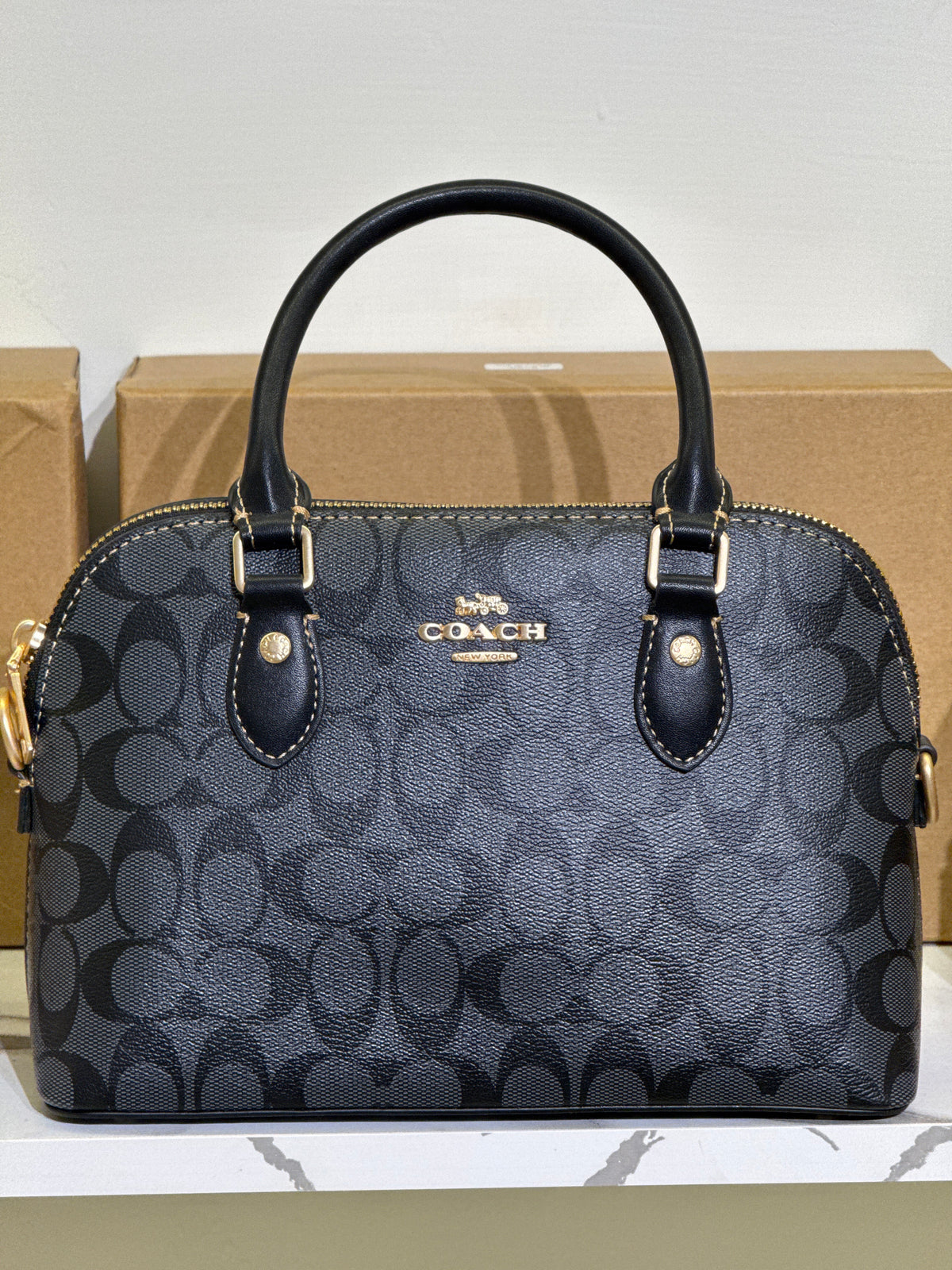 Coach Mini Sierra Satchel in Signature Canvas – Charcoal / Black