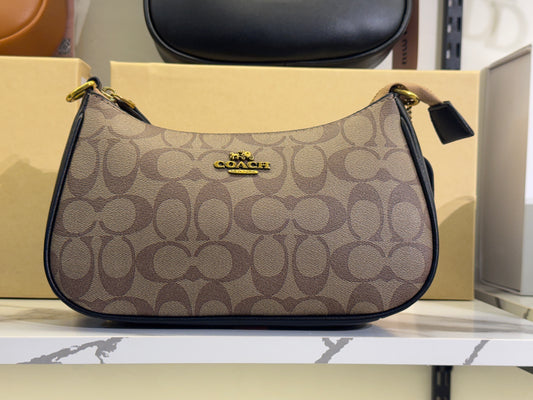Coach Teri Shoulder Bag in Signature Canvas – Taupe / Black