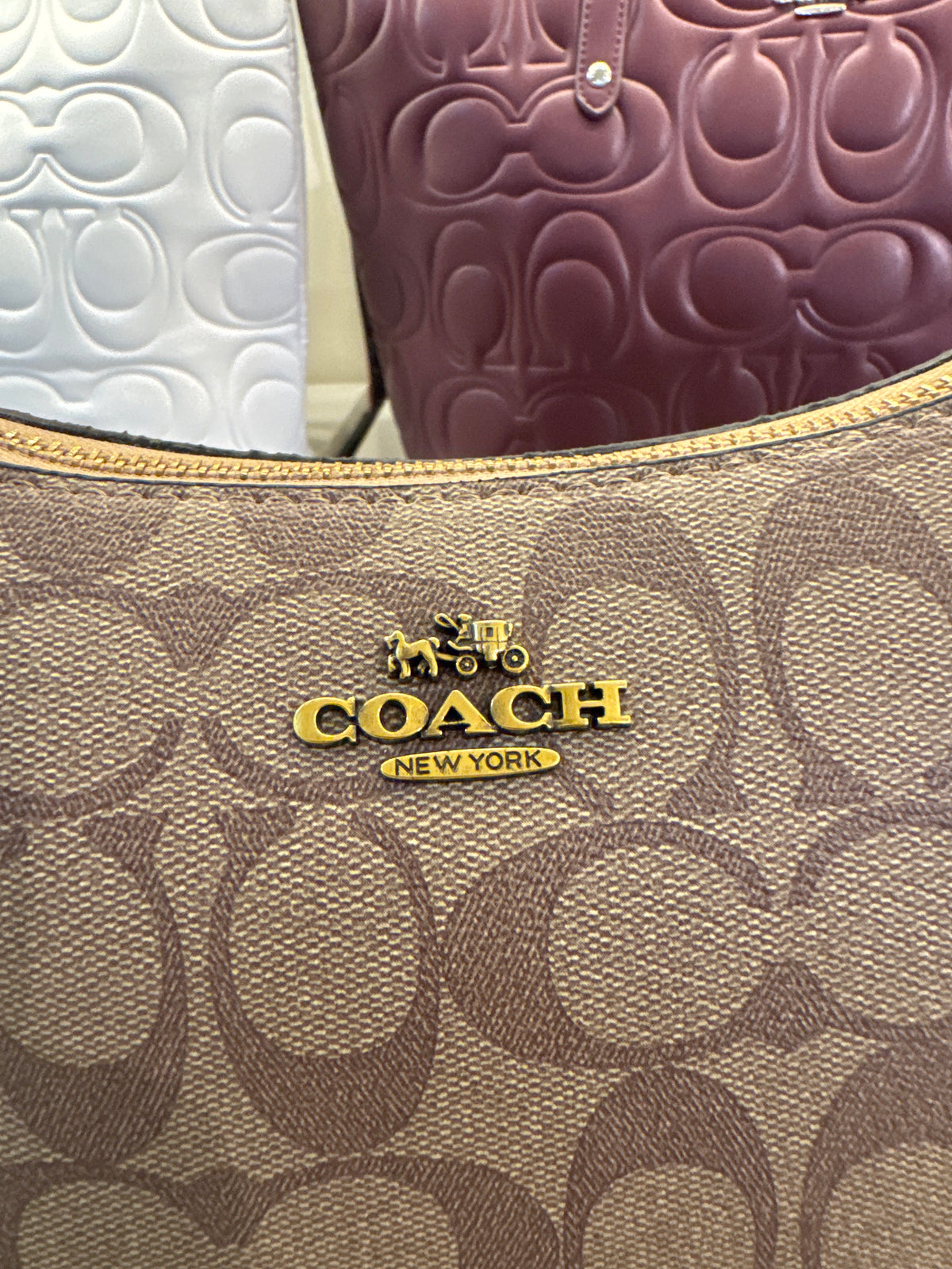 Coach Teri Shoulder Bag in Signature Canvas – Light Khaki / Beechwood Tan