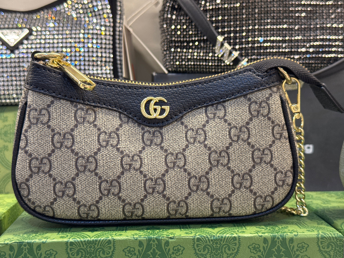 Gucci Ophidia Mini Shoulder Bag in GG Supreme Canvas – Beige / Black